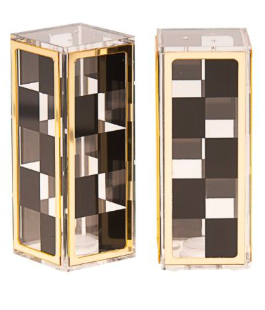 Lucite checkerboard salt and pepper shakers